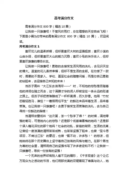 高考满分作文800字（精选10篇）