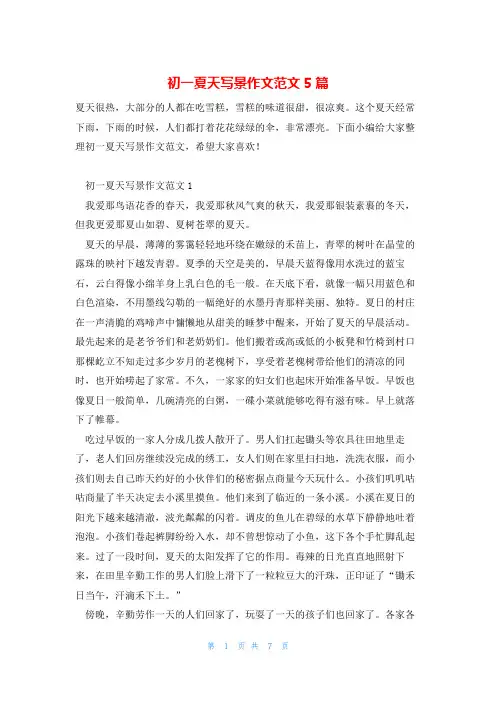 初一夏天写景作文范文5篇