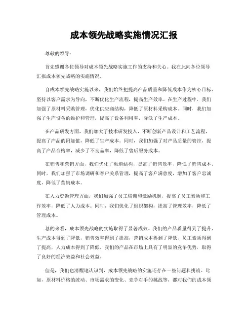 成本领先战略实施情况汇报
