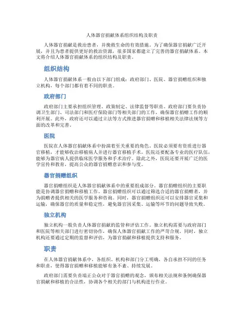 人体器官捐献体系组织结构及职责