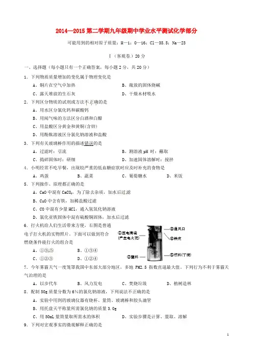山西农业大学附属中学九年级化学下学期期中学业水平测试试题