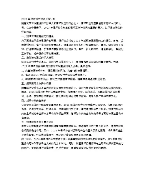 2023年律师协会律师工作计划