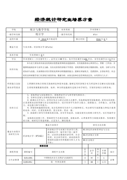 中南财经政法大学研究生培养方案-学术型硕士-经济统计学
