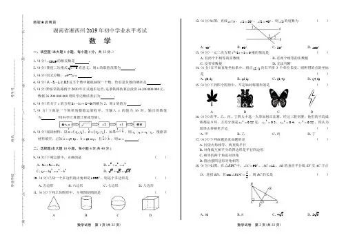 (高清版)2019年湖南省湘西中考数学试卷