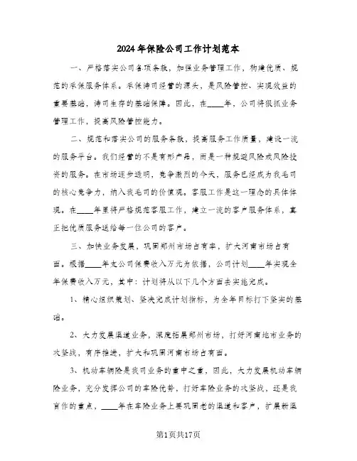 2024年保险公司工作计划范本（7篇）