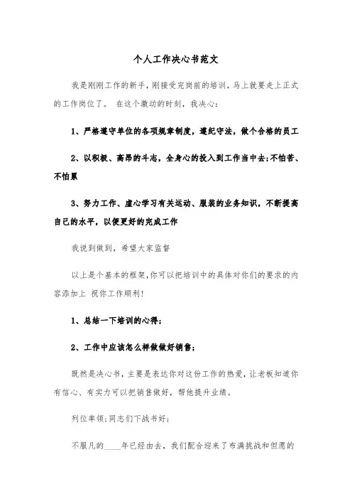 个人工作决心书范文（5篇）