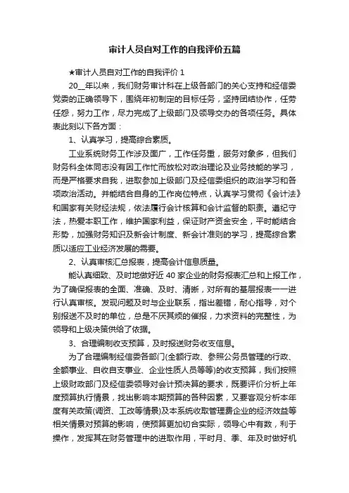 审计人员自对工作的自我评价五篇