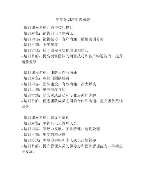 年度计划培训需求表