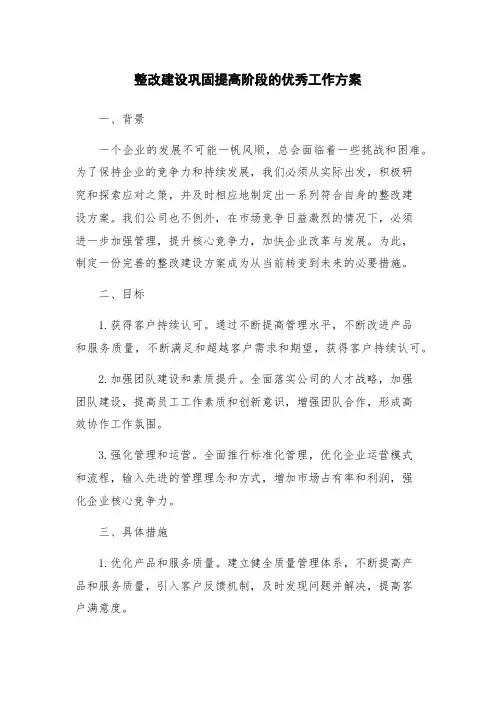 整改建设巩固提高阶段的优秀工作方案