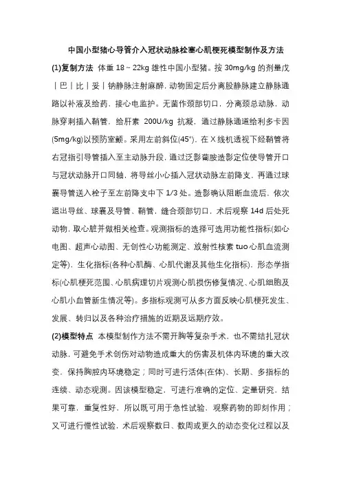 中国小型猪心导管介入冠状动脉栓塞心肌梗死模型制作及方法