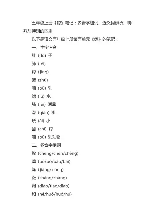 语文五年级上册第5单元鲸笔记