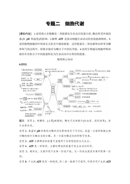 新教材高中生物二轮复习专题二 细胞代谢