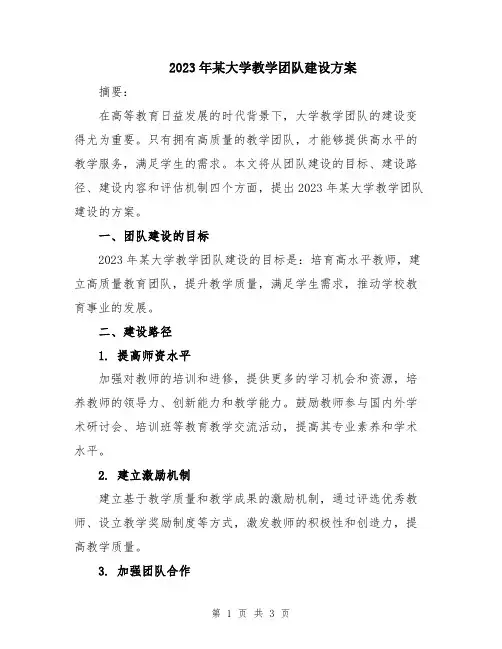 2023年某大学教学团队建设方案