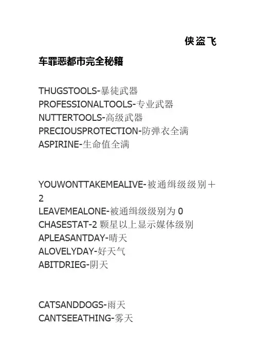 侠盗飞车罪恶都市秘籍大全