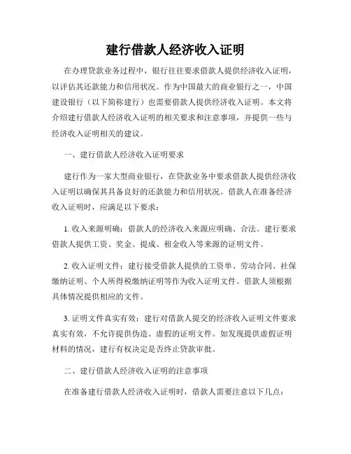建行借款人经济收入证明