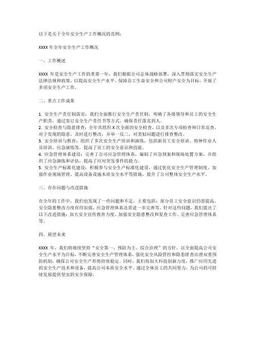 全年安全生产工作概况