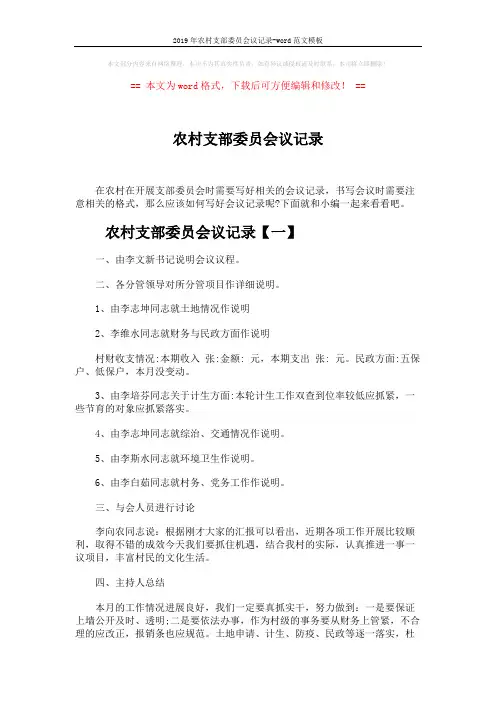2019年农村支部委员会议记录-word范文模板 (5页)