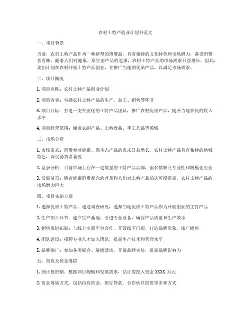 农村土特产创业计划书范文