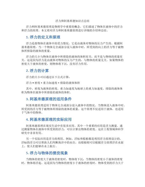 浮力和阿基米德知识点总结