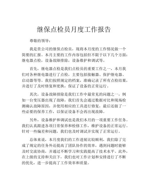 继保点检员月度工作报告