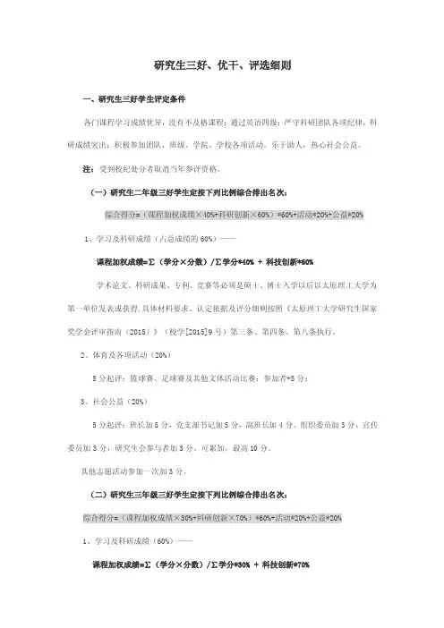 研究生三好、优干、评选细则