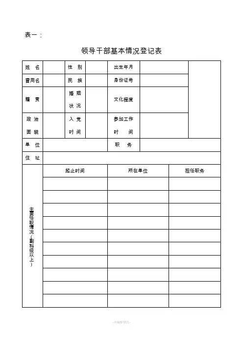 领导干部廉政档案登记表---空表