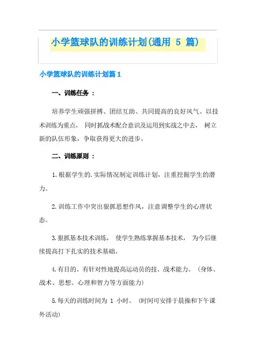 小学篮球队的训练计划(通用5篇)