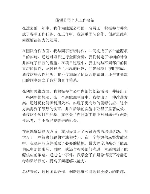 能源公司个人工作总结