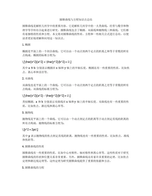 圆锥曲线与方程知识点总结