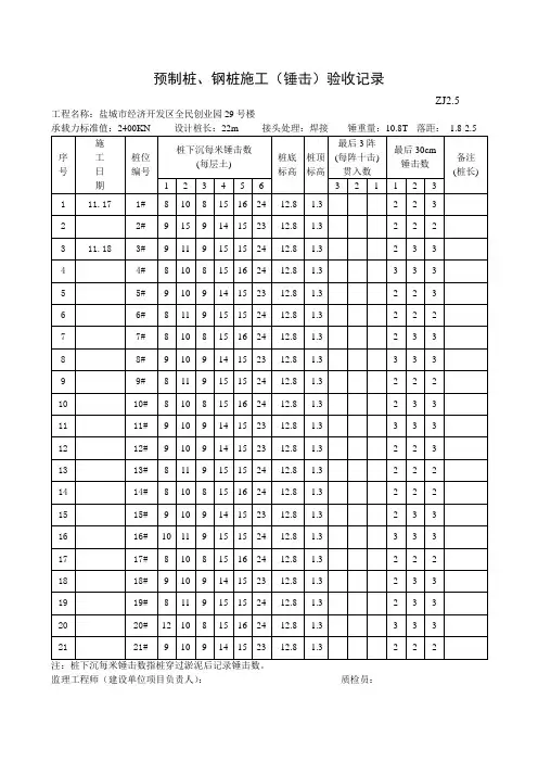 锤击桩施工记录