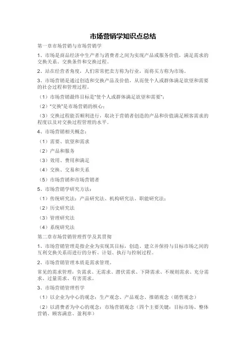 市场营销学知识点总结