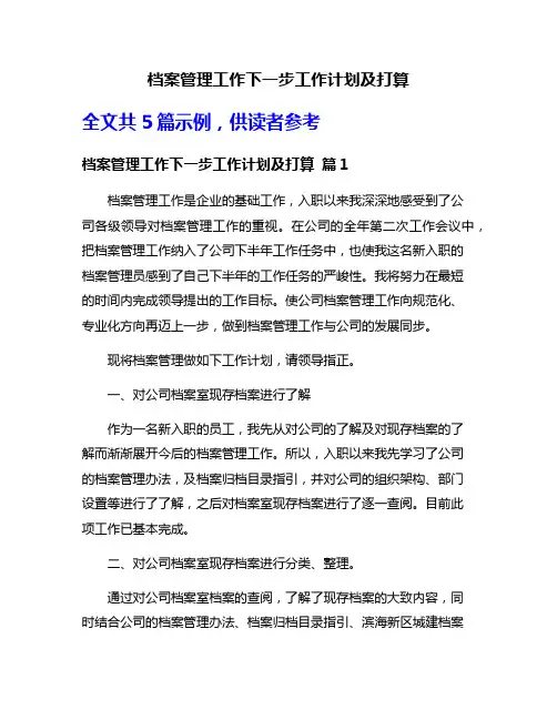 档案管理工作下一步工作计划及打算