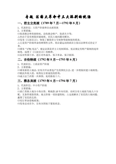 专题 法国大革命中三大派别的统治