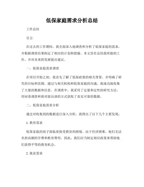 低保家庭需求分析总结