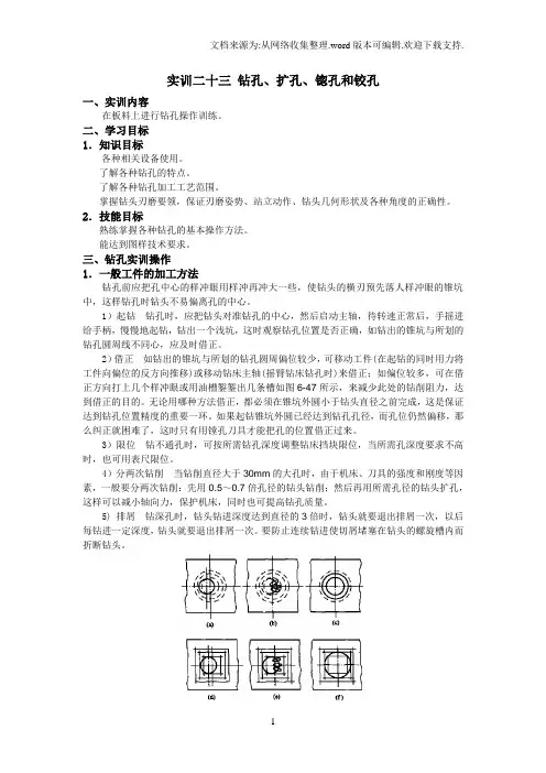 金工实训实训23钻孔、扩孔、锪孔和铰孔