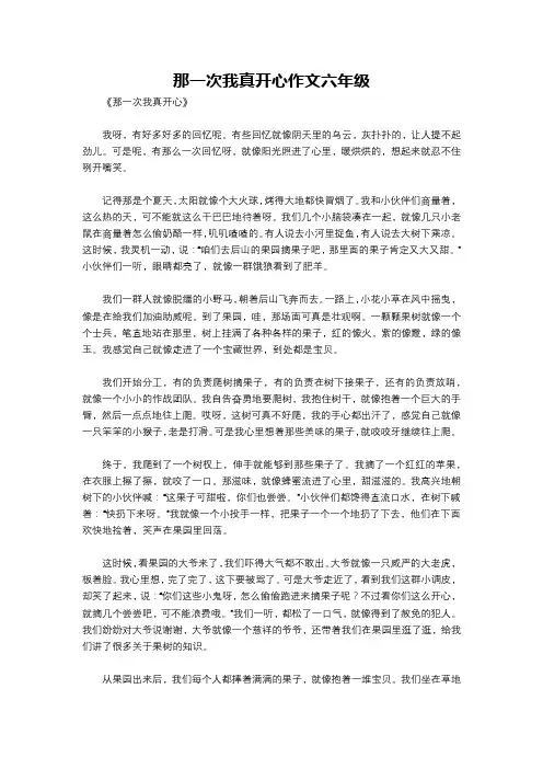 那一次我真开心作文六年级