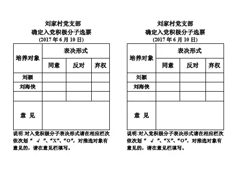 入党积极分子推选票A4版面