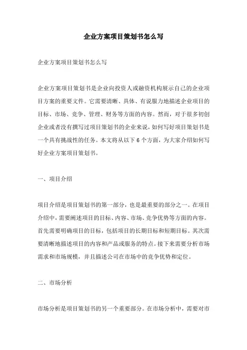企业方案项目策划书怎么写