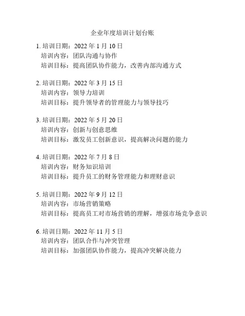 企业年度培训计划台账