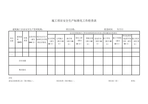 施工项目安全生产标准化工作检查表