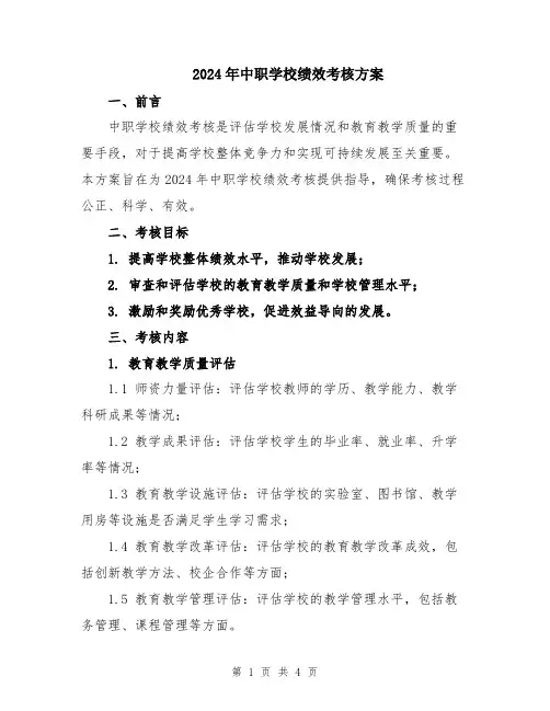 2024年中职学校绩效考核方案
