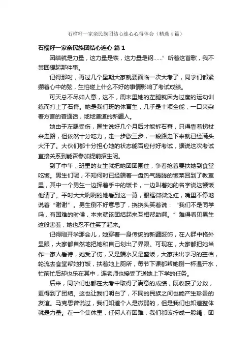 石榴籽一家亲民族团结心连心心得体会（精选4篇）