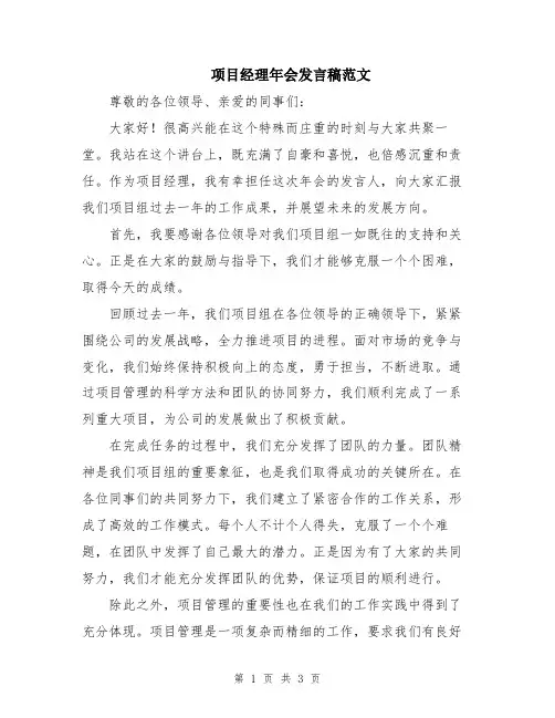 项目经理年会发言稿范文