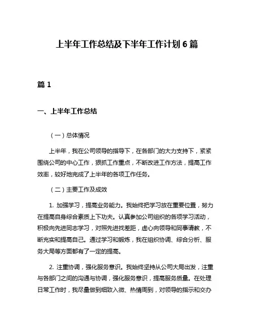 上半年工作总结及下半年工作计划6篇