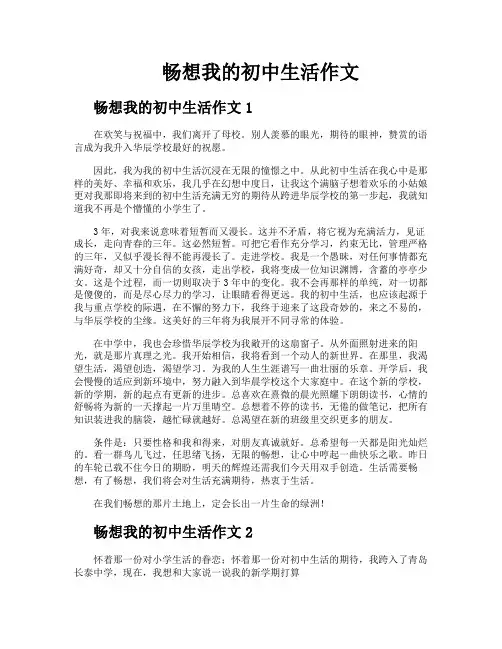 畅想我的初中生活作文