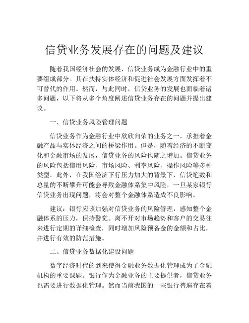 信贷业务发展存在的问题及建议
