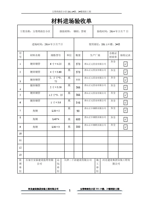 材料进场验收单标准范本【范本模板】