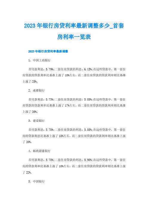 2023年银行房贷利率最新调整多少_首套房利率一览表