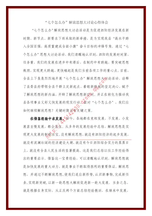 “七个怎么办”解放思想大讨论心得体会