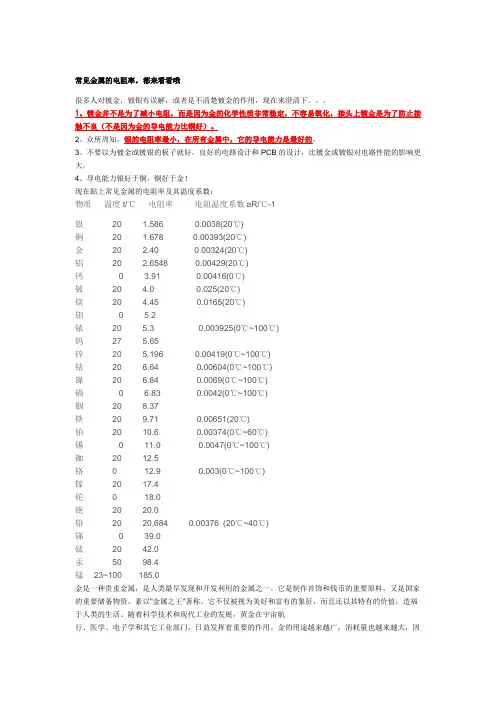 常见金属电阻率